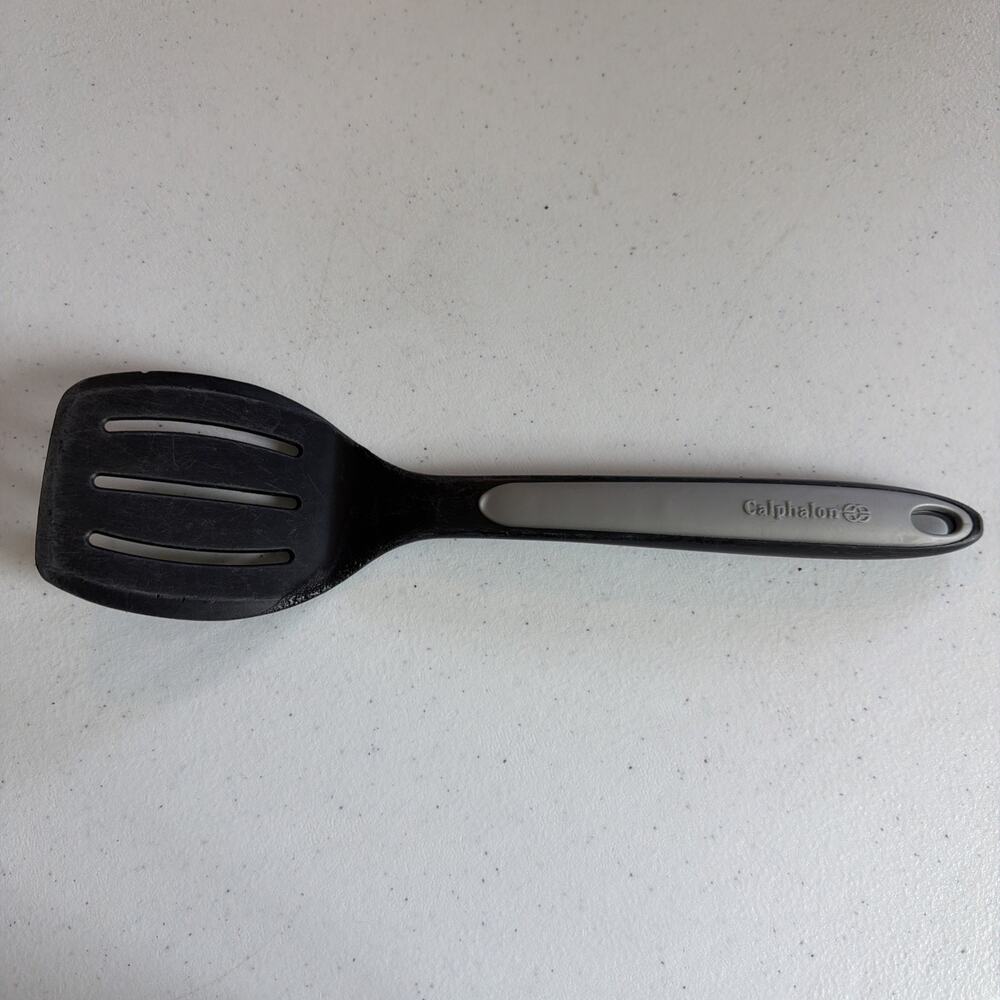 Calphalon 13" Slotted Spatula Turner Black Nylon Gray Silicone Comfort Handle